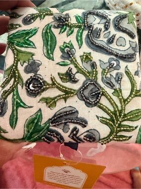 BEAUTIFUL HAND MADE Beaded Green Floral Embroidered Pouch hand made from India